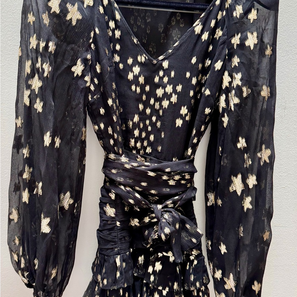 LoveShackFancy Black and Gold Floral Dress